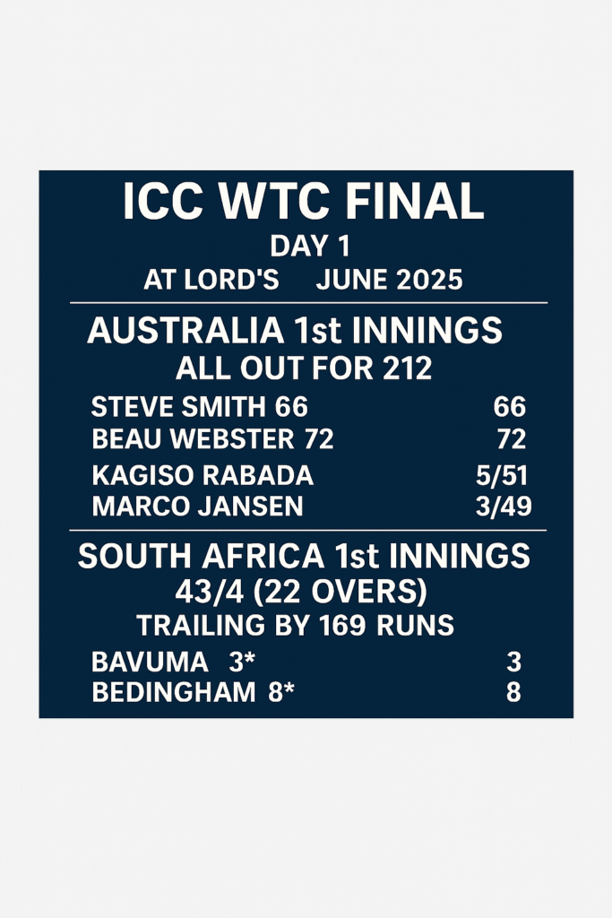 ICC World Test Championship Final 2025 scoreboard
