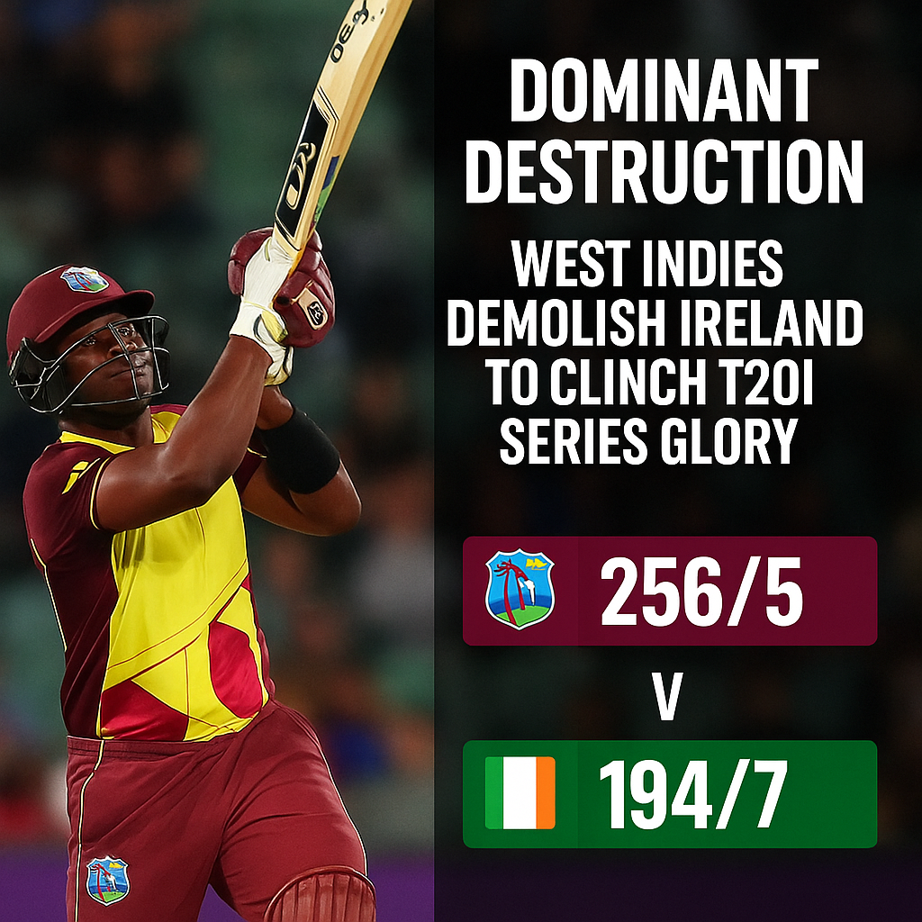 “Dominant Destruction: West Indies Demolish Ireland to Clinch T20I Series Glory”