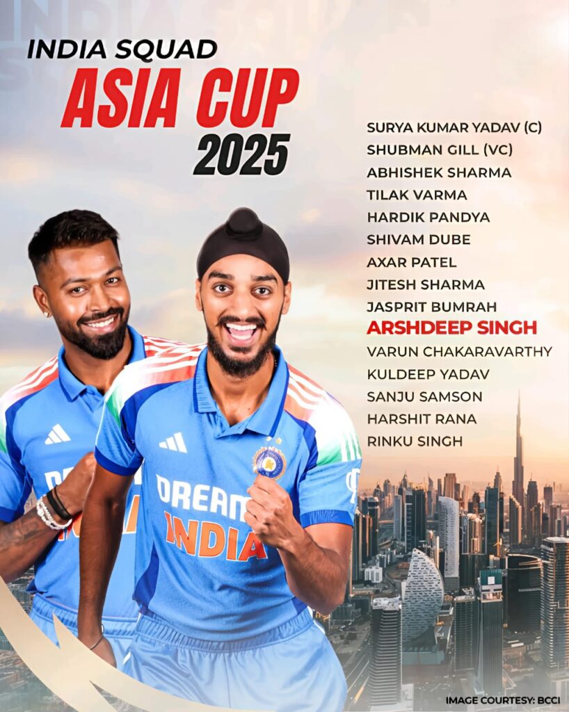 India Asia Cup 2025 Team News Full Squad