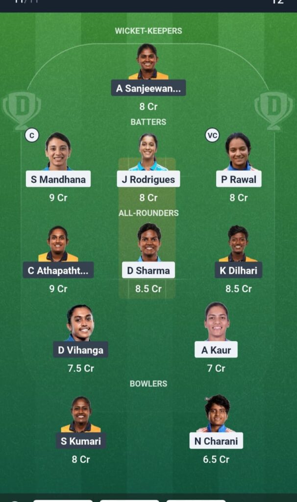 sl w vs ind w dream11 team prediction