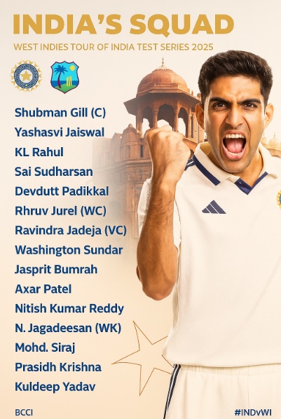 “Complete players list of India squad for West Indies Test series 2025”