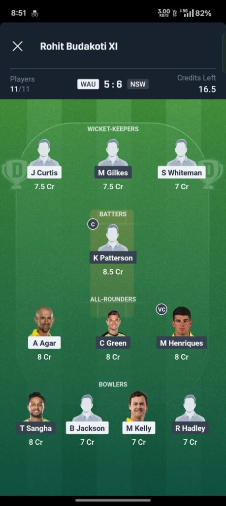 WAU vs NSW Dream11 Prediction