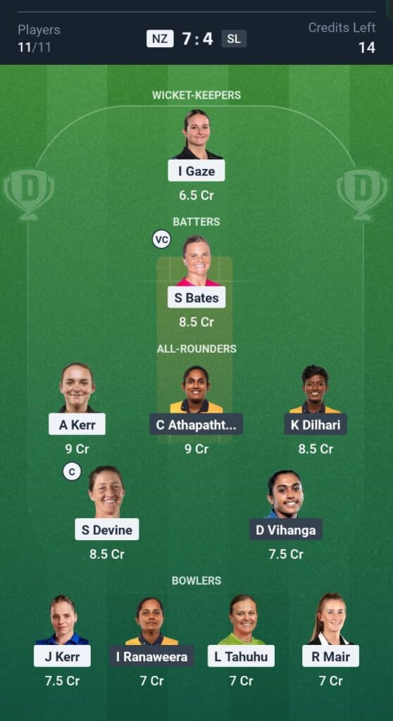 NZ W vs SL W Dream11 Prediction Today Match