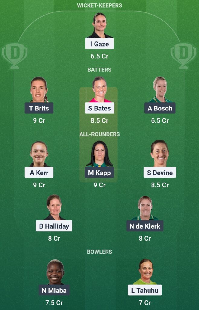 Updated dream11 team nz w vs sa w 