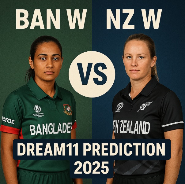 “BAN W vs NZ W Dream11 Prediction 2025 – Bangladesh Women vs New Zealand Women fantasy cricket match preview image featuring team captains ahead of the 2025 series. Includes Dream11 fantasy team prediction and match analysis.”