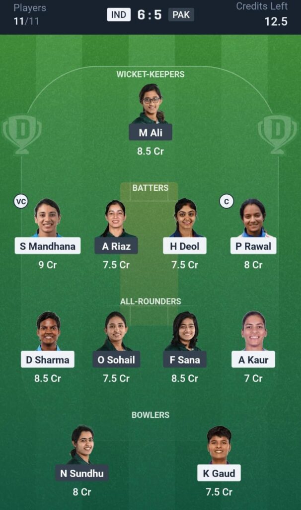 IND W vs PAK W Dream11 Prediction 2025