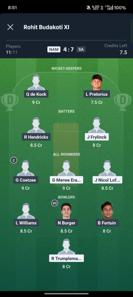 sa vs nam dream11 prediction grand league