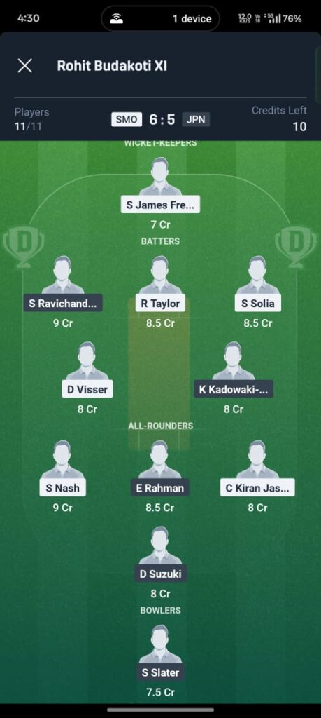 SMO vs JPN Dream11 Prediction
