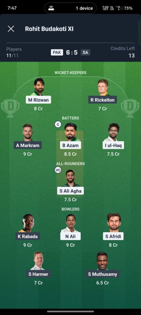 SA vs PAK Dream11 Prediction 2nd Test 2025
