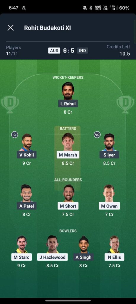 IND vs AUS 2nd ODI Dream11 Prediction