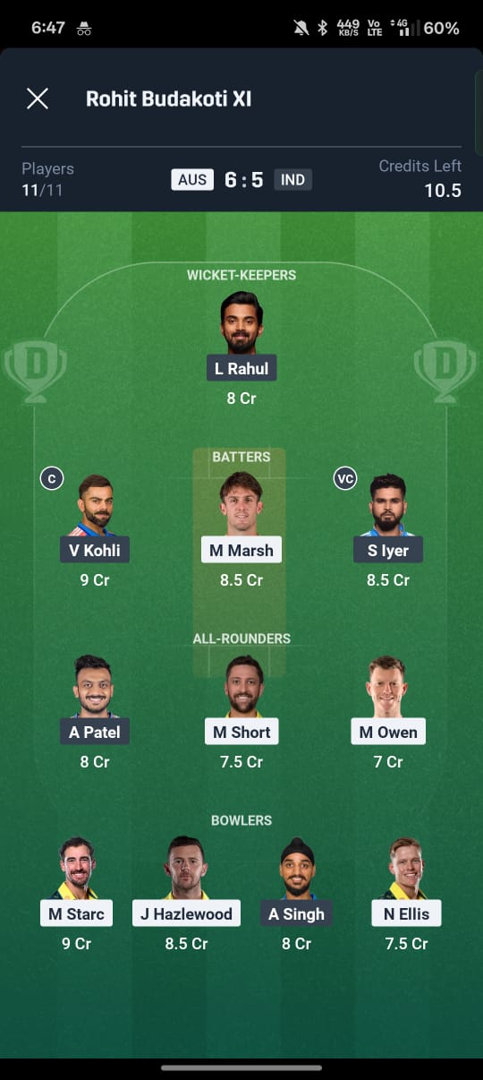 IND vs AUS 3rd ODI Dream11 Prediction