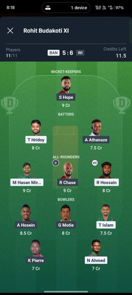 WI vs BAN Dream11 Prediction
