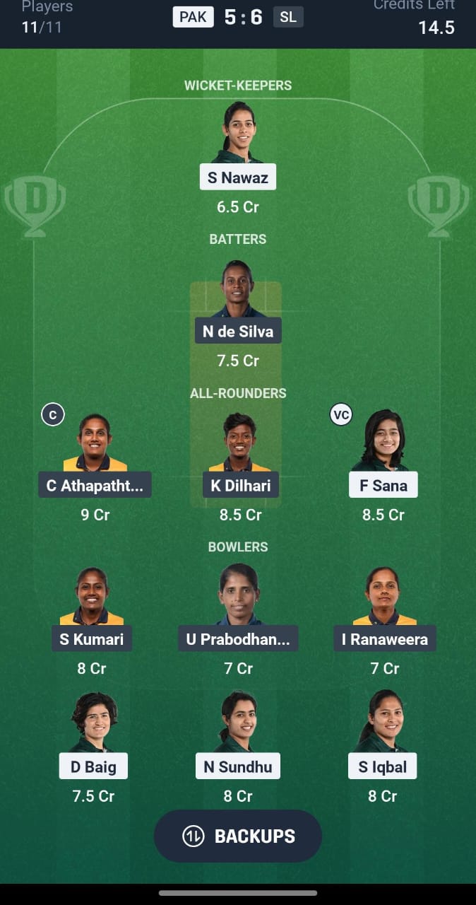 PAK W vs SL W Dream11 prediction
