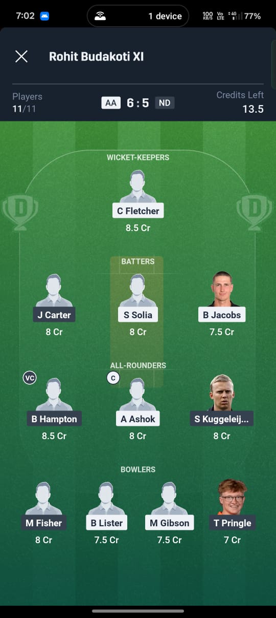 AA vs ND Dream11 Prediction