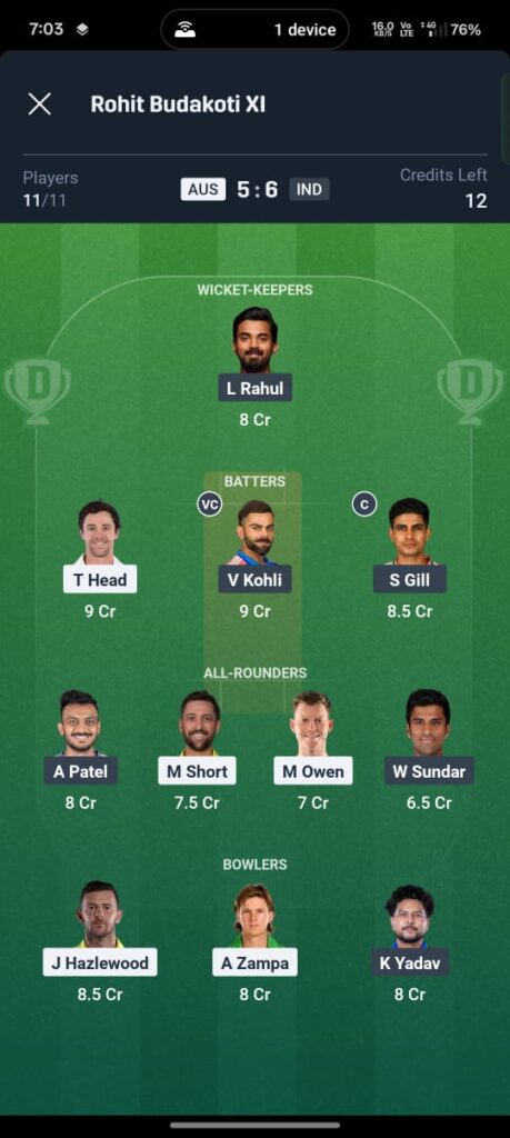 IND vs AUS Dream11 Prediction 3rd ODI