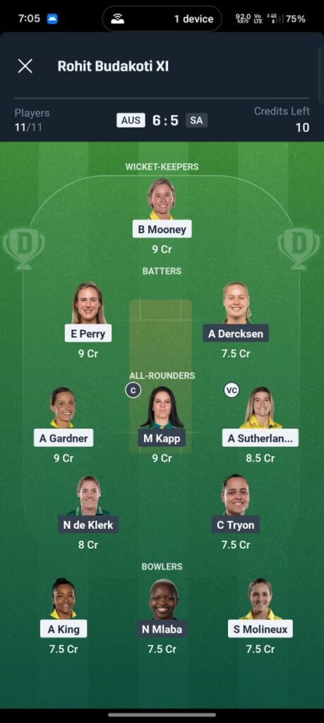AUS W vs SA W Dream11 Prediction