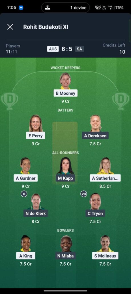 AUS W vs SA W Dream11 Prediction