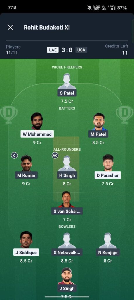 UAE vs USA Dream11 Prediction Today Match