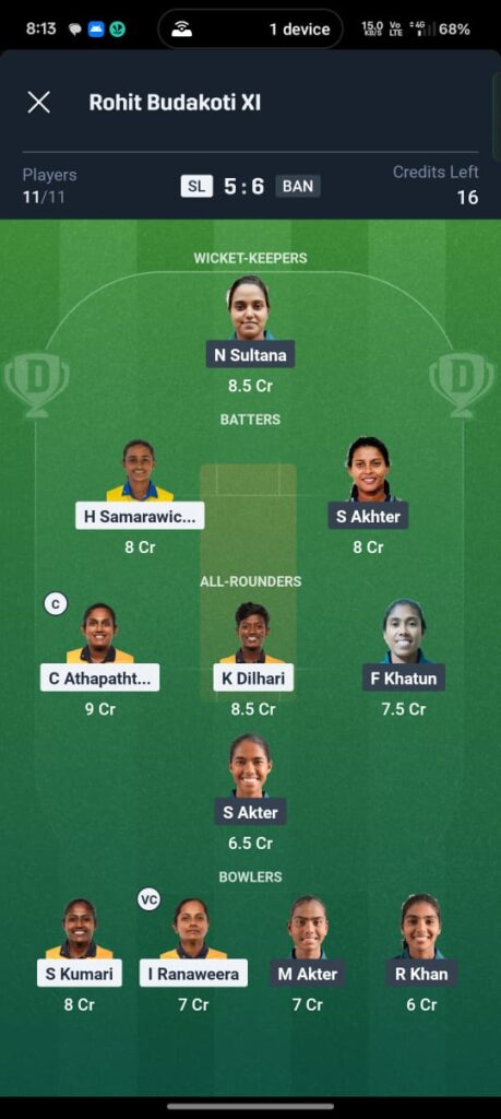 SL W vs BAN W Dream11 Prediction