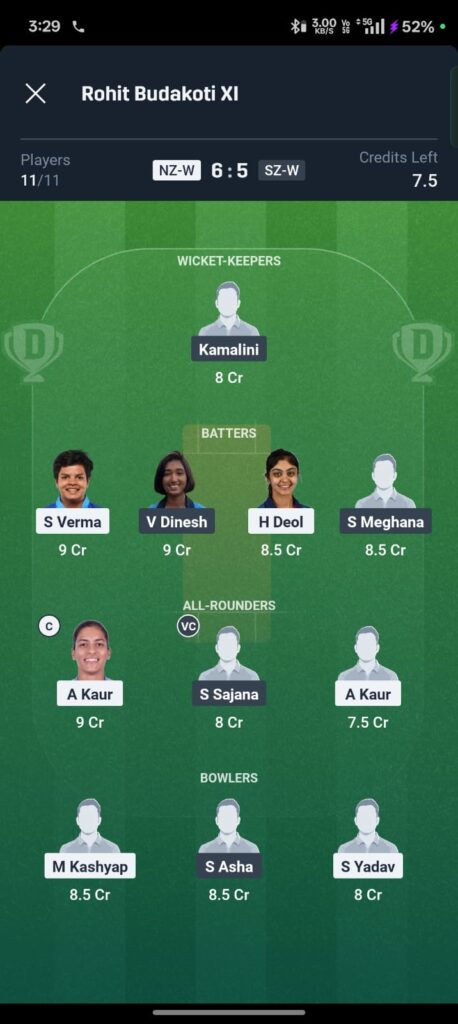NZ-W vs SZ-W Dream11 Prediction