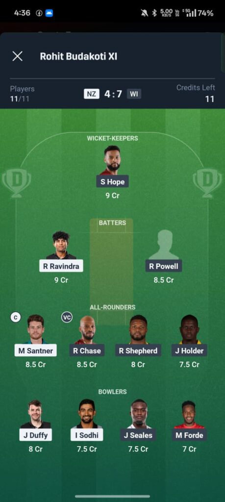 NZ vs WI 3rd T20 Dream11 prediction