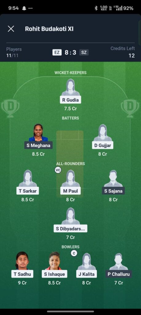 EZ W VS SZ W DREAM11 PREDICTION