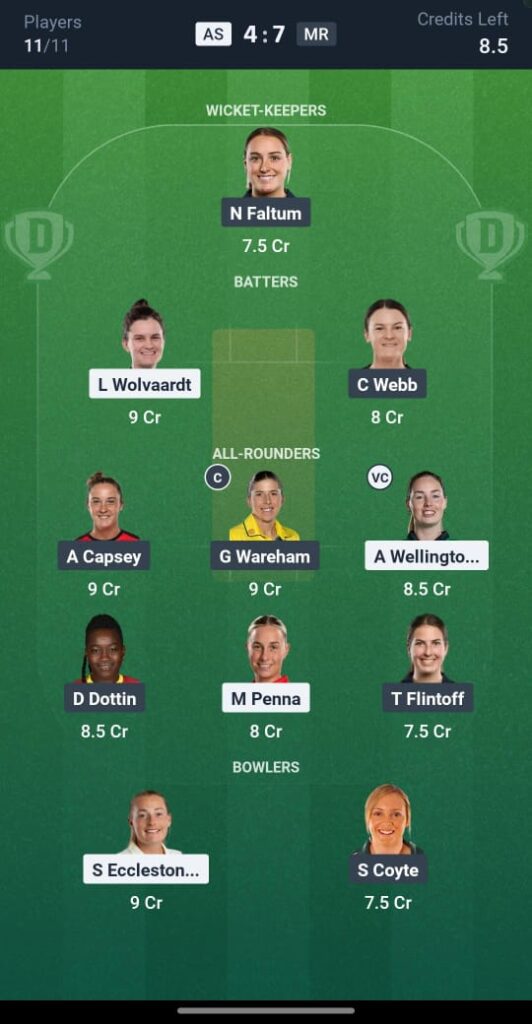 AS-W vs MR-W Dream11 Prediction