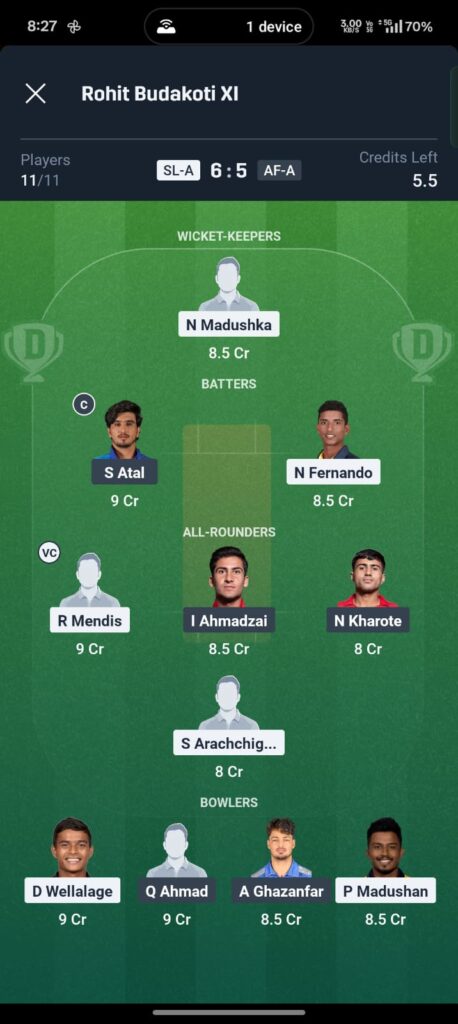 SL-A vs AF-A Dream11 Prediction