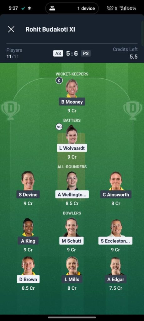 AS W VS PS W DREAM11 PREDICTION