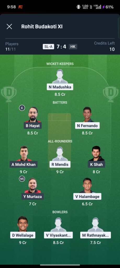 SL-A vs HK-A Dream11 Prediction