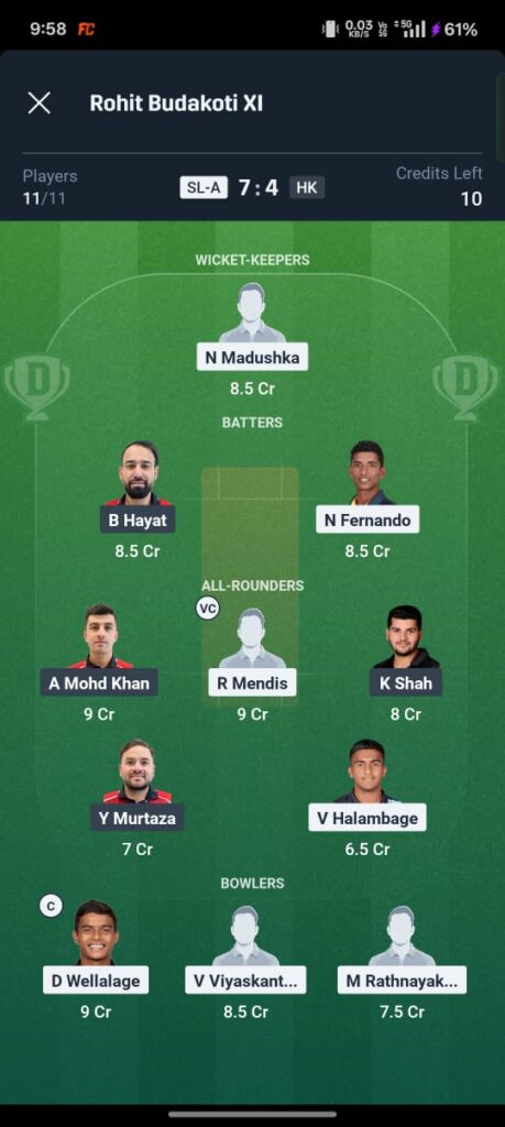 SL-A vs HK-A Dream11 Prediction