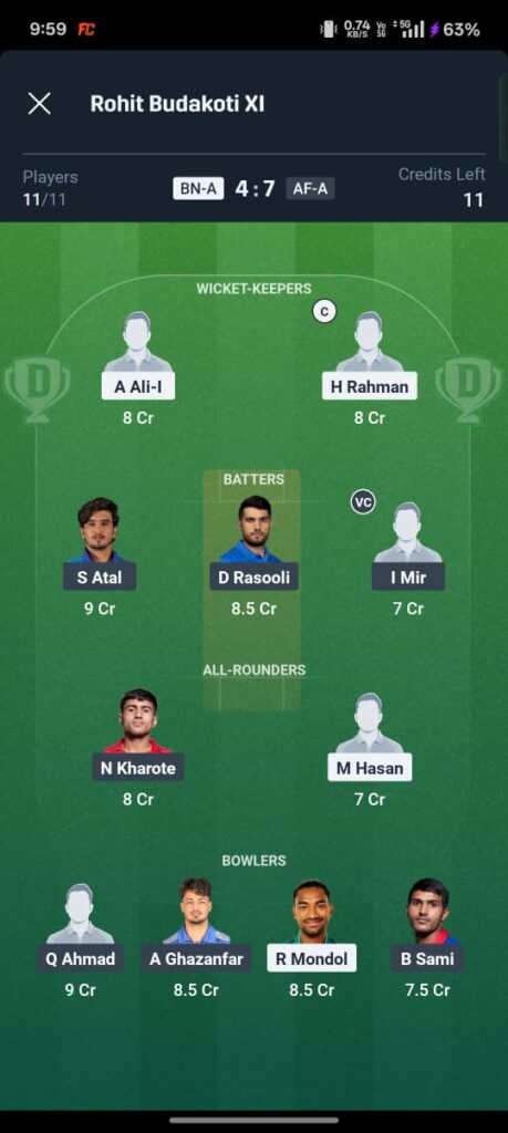 BAN-A vs AFG-A Dream11 Prediction