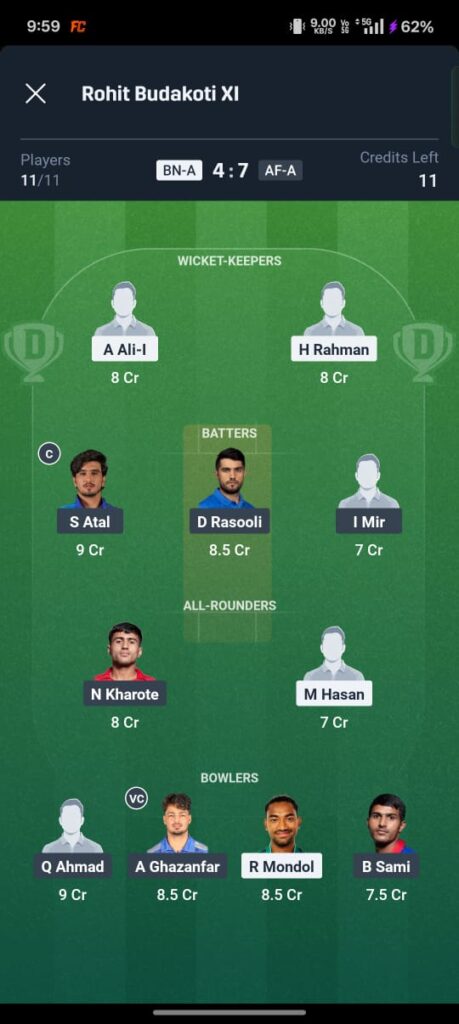 BAN-A vs AFG-A Dream11 Prediction