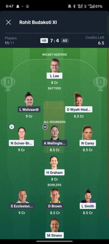 HB W vs AS W Dream11 Prediction