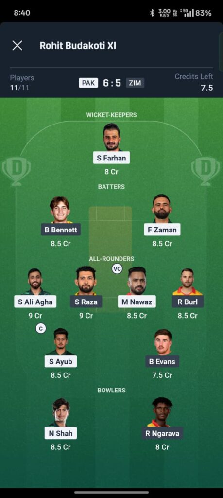 pak vs zim dream11 prediction