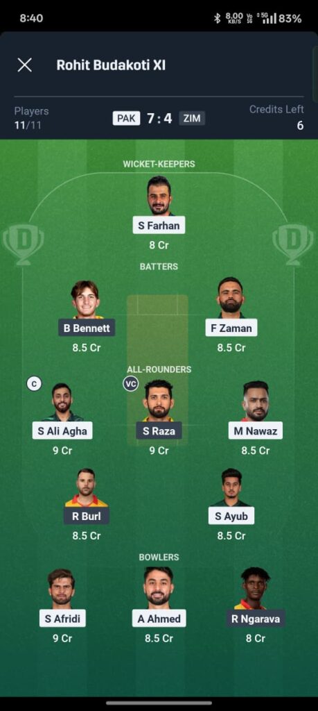 pak vs zim dream11 prediction