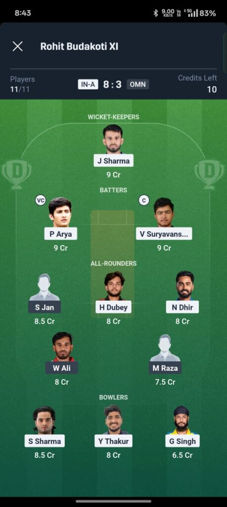 IND A vs OMN Dream11 Prediction