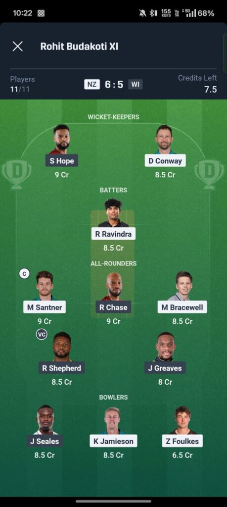 nz vs wi 2nd odi dream11 prediction