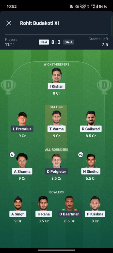 IND A vs SA A 3rd ODI Dream11 Prediction