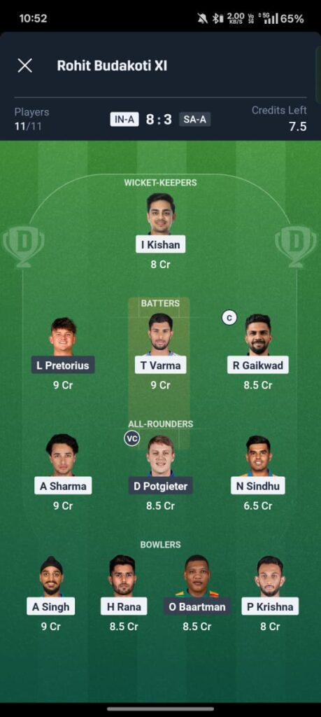 IND A vs SA A 3rd ODI Dream11 Prediction