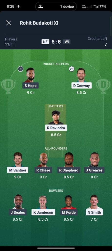 NZ vs WI 3rd ODI Dream11 Prediction