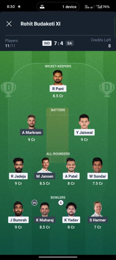 IND vs SA Dream11 Prediction 2nd Test TODAY