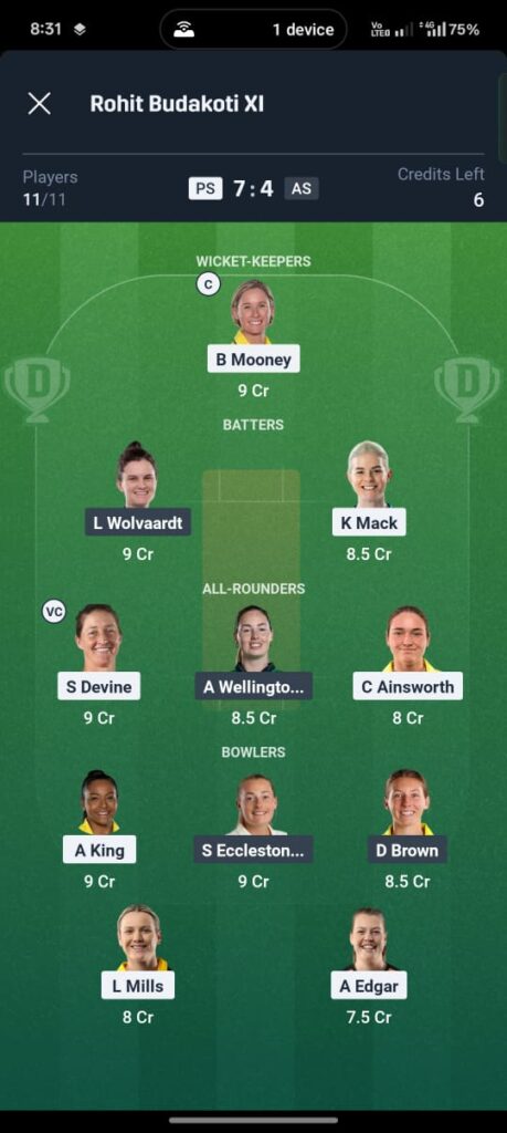 PS-W vs AS-W Dream11 Prediction