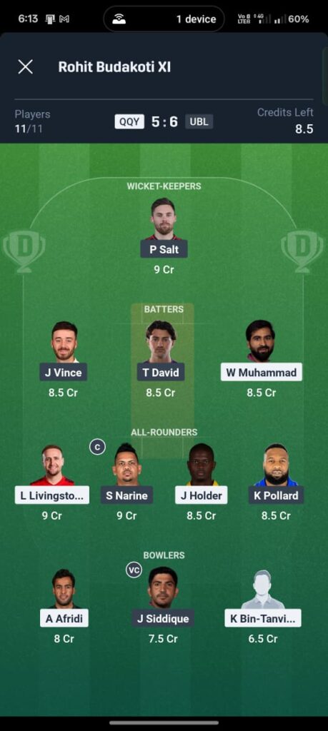 “QQY vs UBL Dream11 Prediction”