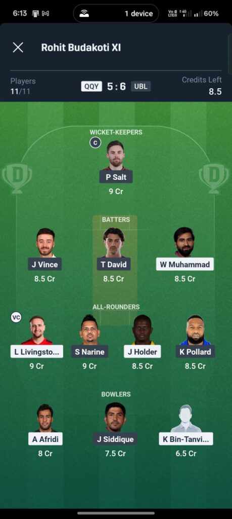 “QQY vs UBL Dream11 Prediction”