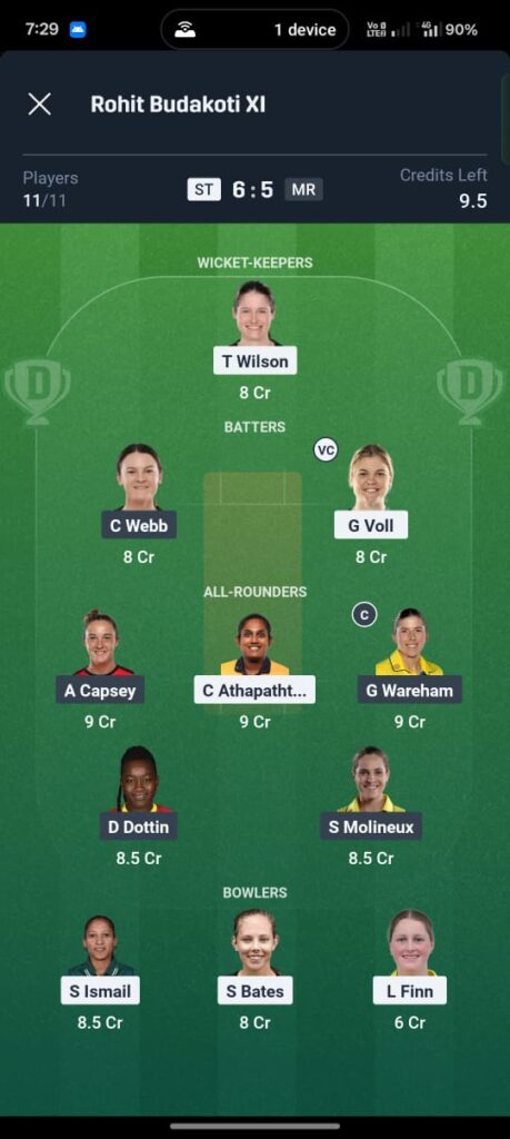 ST W vs MR W Dream11 prediction