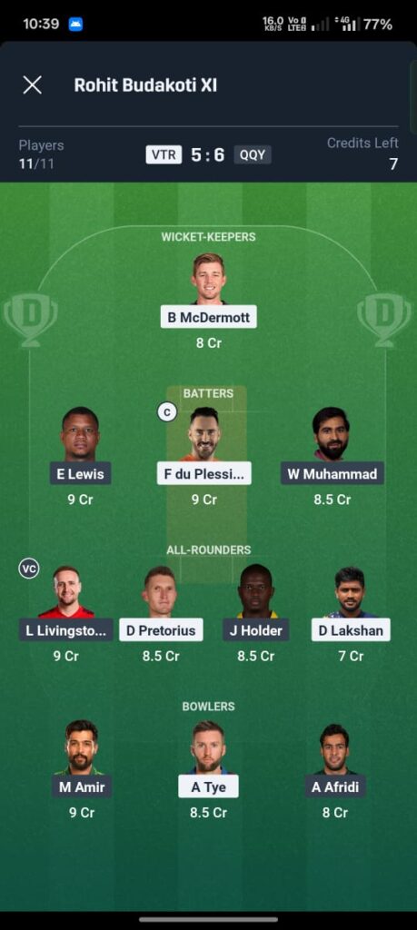 VTR vs QQY Dream11 Prediction