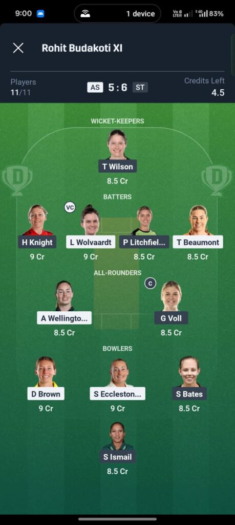 AS W vs ST W Dream11 Prediction