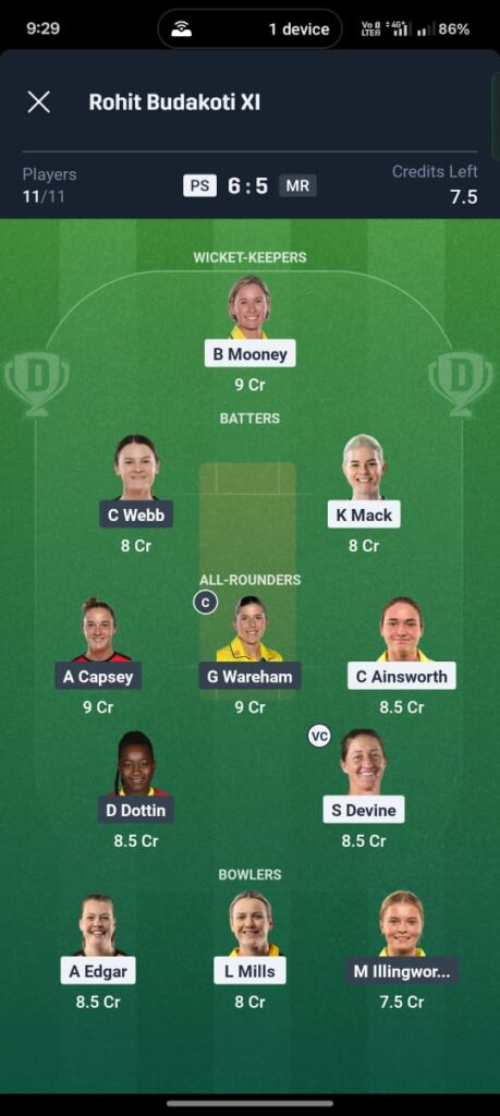 PS-W vs MR-W Dream11 Prediction