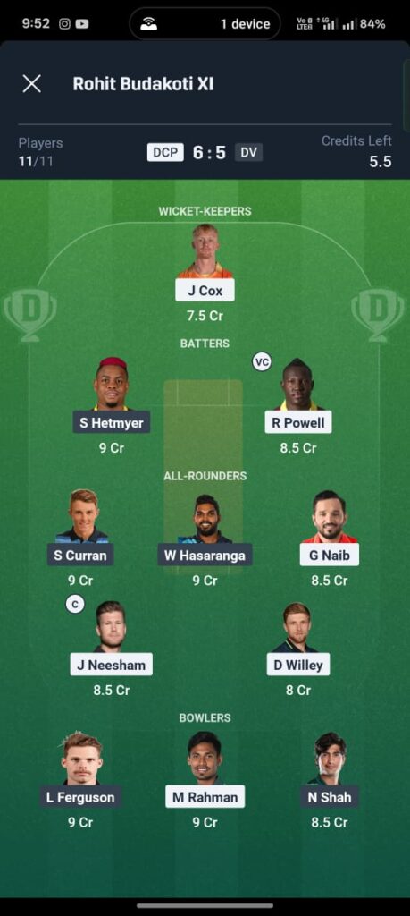 DCP vs DV Dream11 Prediction